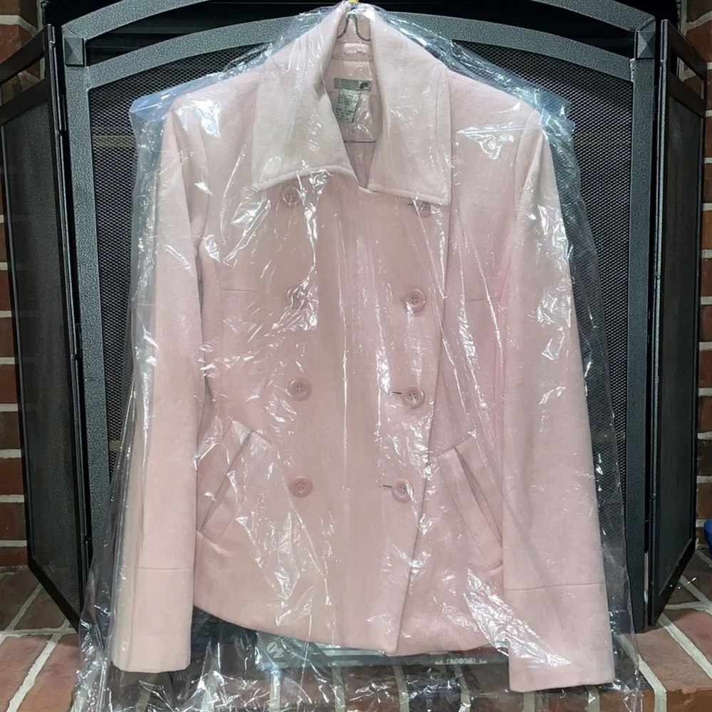 💕Soft Pink Wool Blend Double Breasted Peacoat Winter Coat💕 - Picture 6 of 6